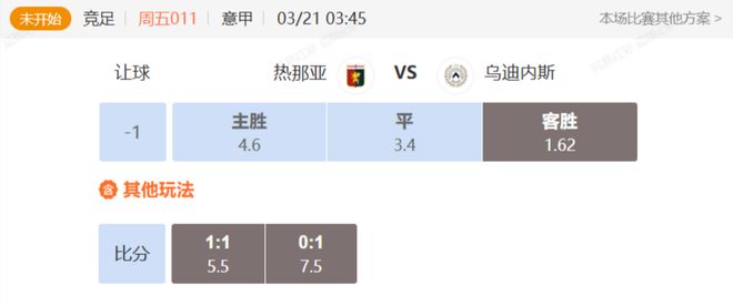 热那亚德罗西率队冲击三连胜 乌迪内斯客场遇挑